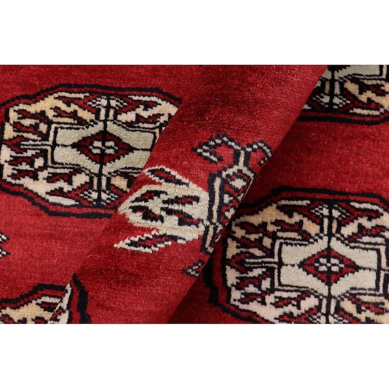 Southwestern Bokhara Kendall Red Gray Hand Knotted Rug - 6'2'' x 9'1''