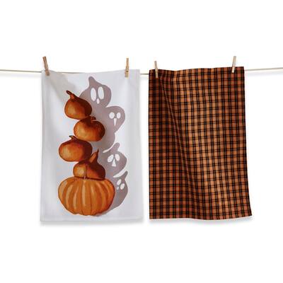 Pumpkin Shadow Dishtowel Set of 2 - Halloween Kitchen Towels, Multicolor Cotton, Machine Wash, 26" x 18"