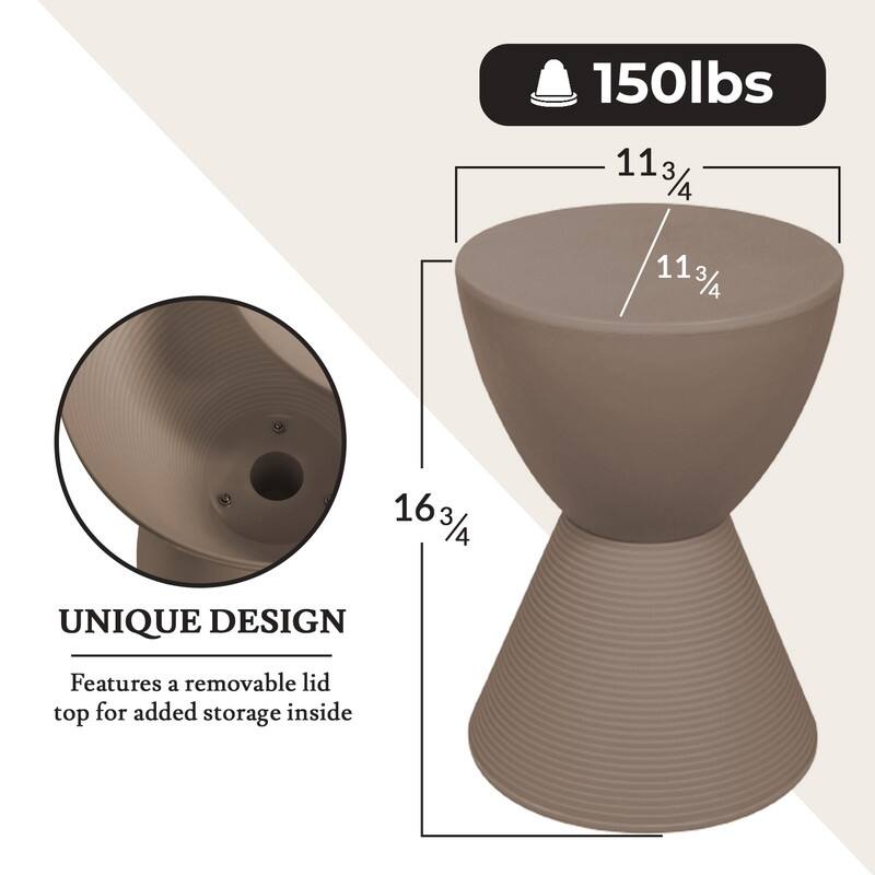Boyd Round Side Table with Ribbed Design Base - Accent Hourglass End Table with Removable Lid for Living Room & Bedroom