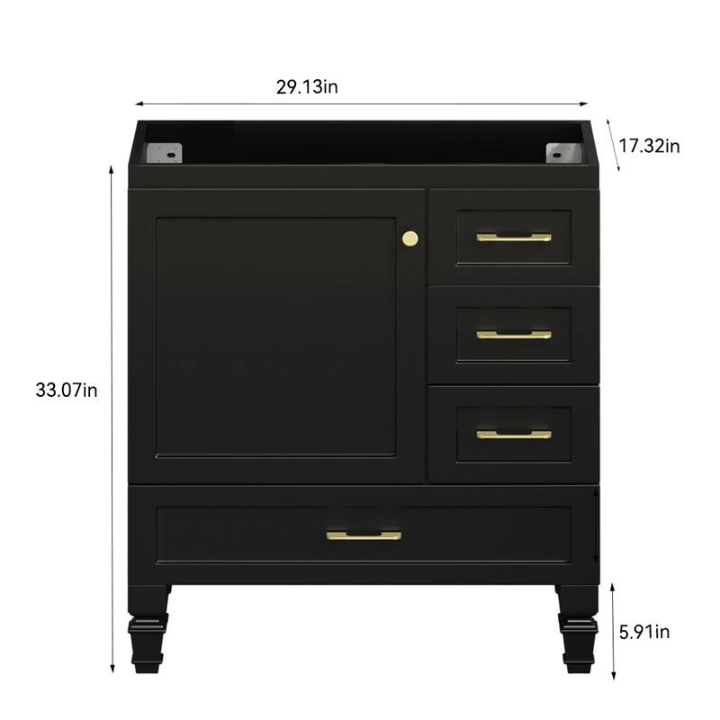 30" Bathroom Vanity Cabinet with Soft-Close Door & 3 Drawers, MDF Storage Vanity for Modern & Transitional Bathrooms