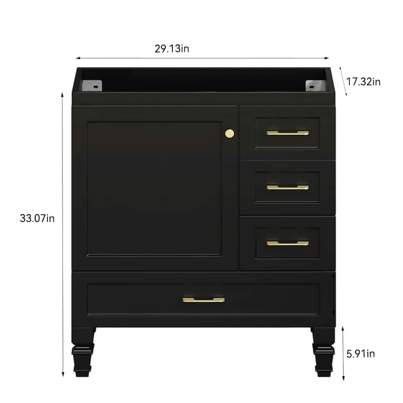 Bathroom Vanity with Ceramic Sink, Wooden Bathroom Storage Cabinet, Bathroom Cabinet with Soft Close Doors & 3 Drawers