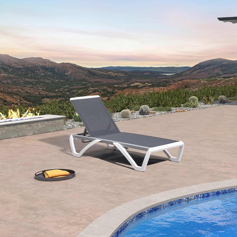 PURPLE LEAF Patio Chair Set Plastic Outdoor Chaise Lounge Chairs with Table for Outside Lawn Poolside,Grey - 76" x 27.4"x12.2"