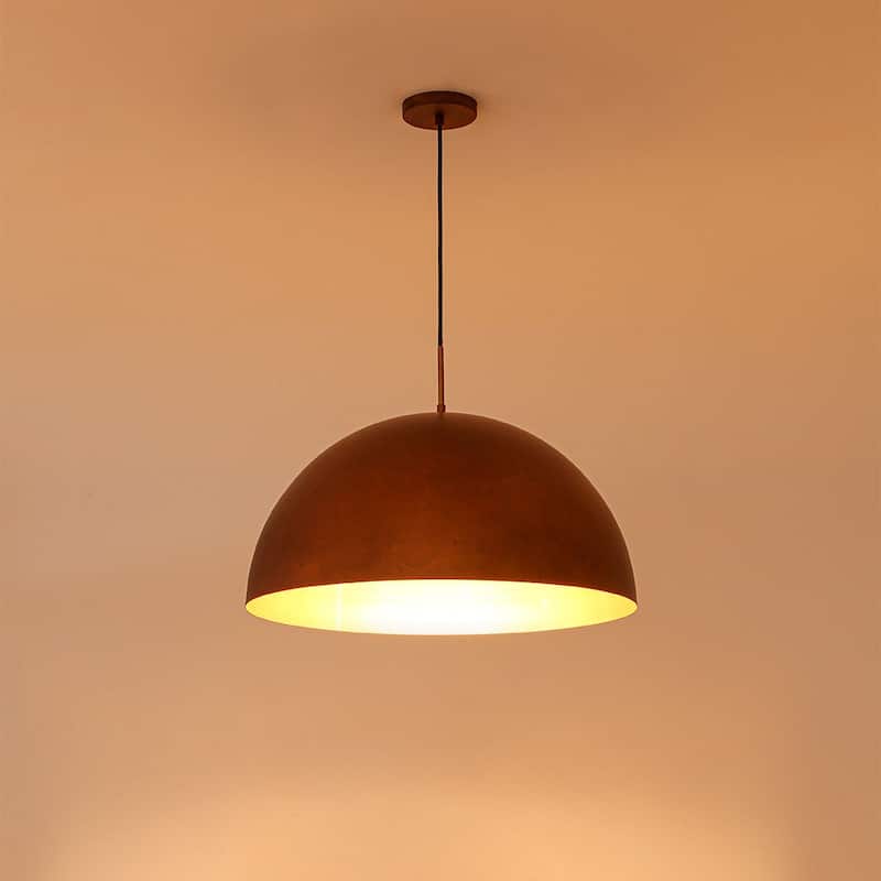 Oversized Aged Copper Barn Style Large Iron Dome Pendant Light - 23 Inches