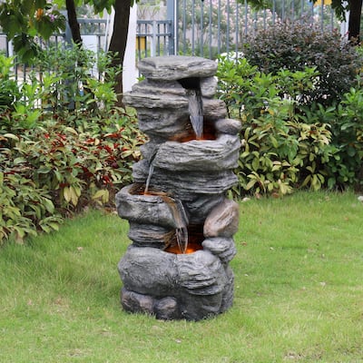 Teamson Home - 40" 3 Tier Rock Water Fountain, LED Light