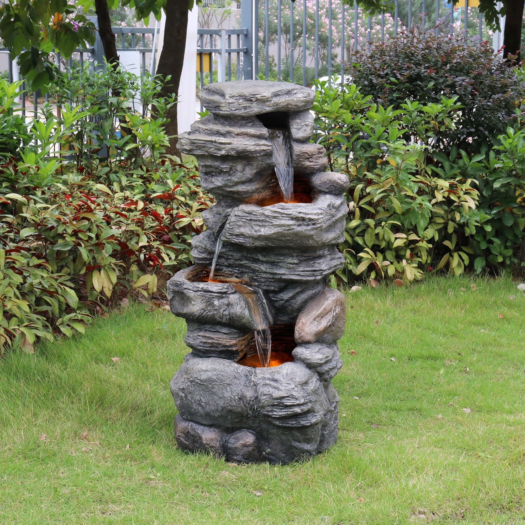 Teamson Home - 40" 3 Tier Rock Water Fountain, LED Light - 18.11" L x 12.99" W x 39.37" H