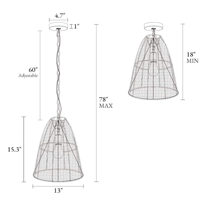 Ravy 1-Light Rattan Pendant Light Handwoven Organic Kitchen Island Light - D 13" x H 15.3"