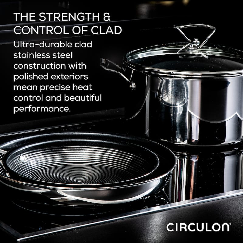 Circulon Clad Stainless Steel Induction Stir Fry Pan with Hybrid SteelShield and Nonstick Technology, 12.5-Inch, Silver