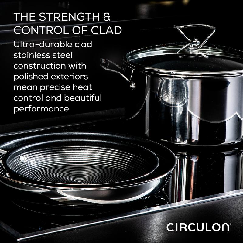Circulon Clad Stainless Steel Induction Wok with Glass Lid and Hybrid SteelShield and Nonstick Technology, 14-Inch, Silver