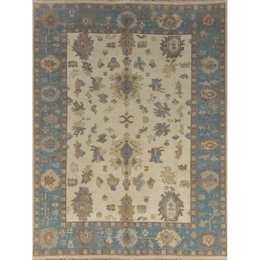 Floral Oushak Indian Area Rug Hand-Knotted Living Room Wool Carpet - 8'0" x 9'9"