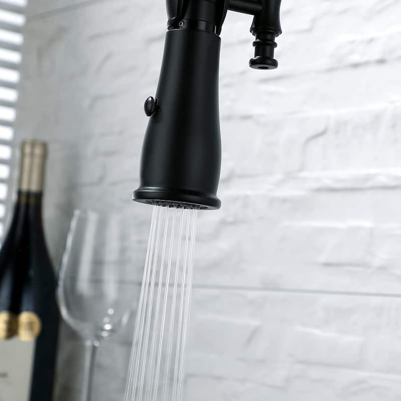 Modland Single Handle Pull-Down Kitchen Faucet with Dual Spray, 360 Swivel, Ceramic Cartridge, Brushed Gold/Matte Black