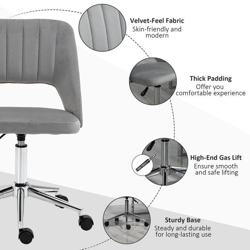 Modern Velvet Swivel Armless Desk Chair with Hollow Back Design