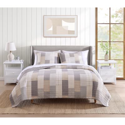 DESIGN STUDIO Lakeshore Plaid Grey Soft Cotton Reversible Quilt Set