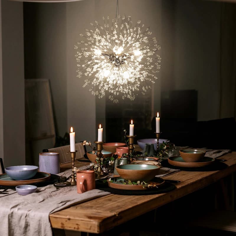 8/ 9-Light Modern Glam Sputnik Firework Pendant Sphere Starburst Chandelier with Crystal Beaded