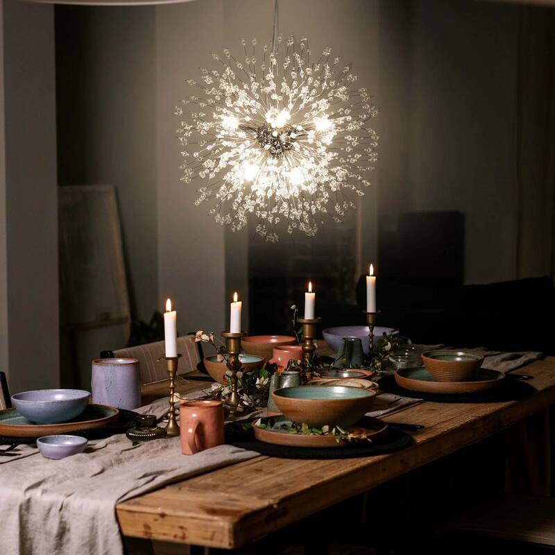 9/ 16-Light Modern Glam Large Round Globe Starburst Crystal Pendant Sphere Sputnik Firework Chandelier