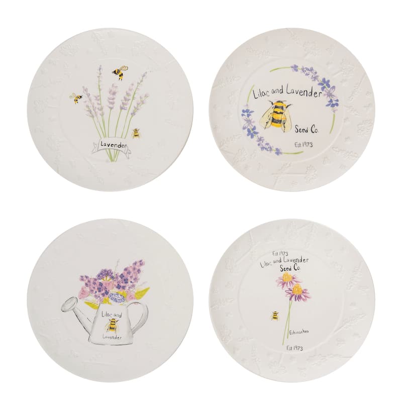 Transpac Ceramic Lavender & Lilac Appetizer Plates Set of 4 Everyday Home Decorations