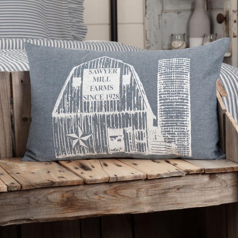 Sawyer Mill Blue Barn Pillow 14x22 - Polyester - Pillow 14x22 - Denim Blue/Soft White - Accent
