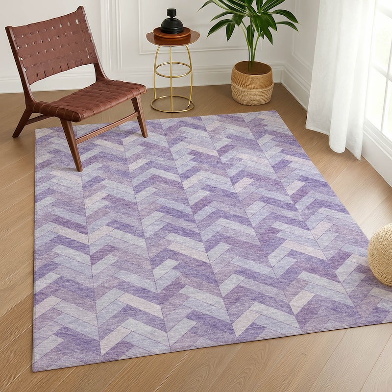 Machine Washable Indoor/ Outdoor Modern Chevron Chantille Rug