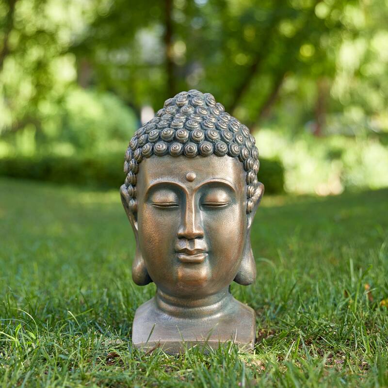 Glitzhome MGO Faux Bronze Buddha Garden Statue Monk Sculpture Indoor Outdoor Decor Gifts