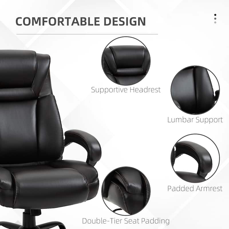 Adjustable Height PU Leather Office Massage Chair with Padded Armrest Rocking and Swivel Base - 26" W x 32" D x 44"-47.25" H