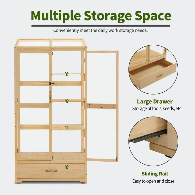 MCombo Cold Frame Greenhouse with Drawer and Shelves, Wood 0864
