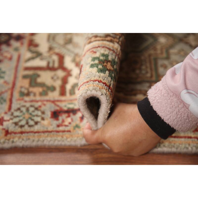 Hand Knotted Oriental 100% Wool Carpet Traditional Medallion Greys & Charcoal Heriz (serapi) Area Rug - 3' 0'' X 2' 0''