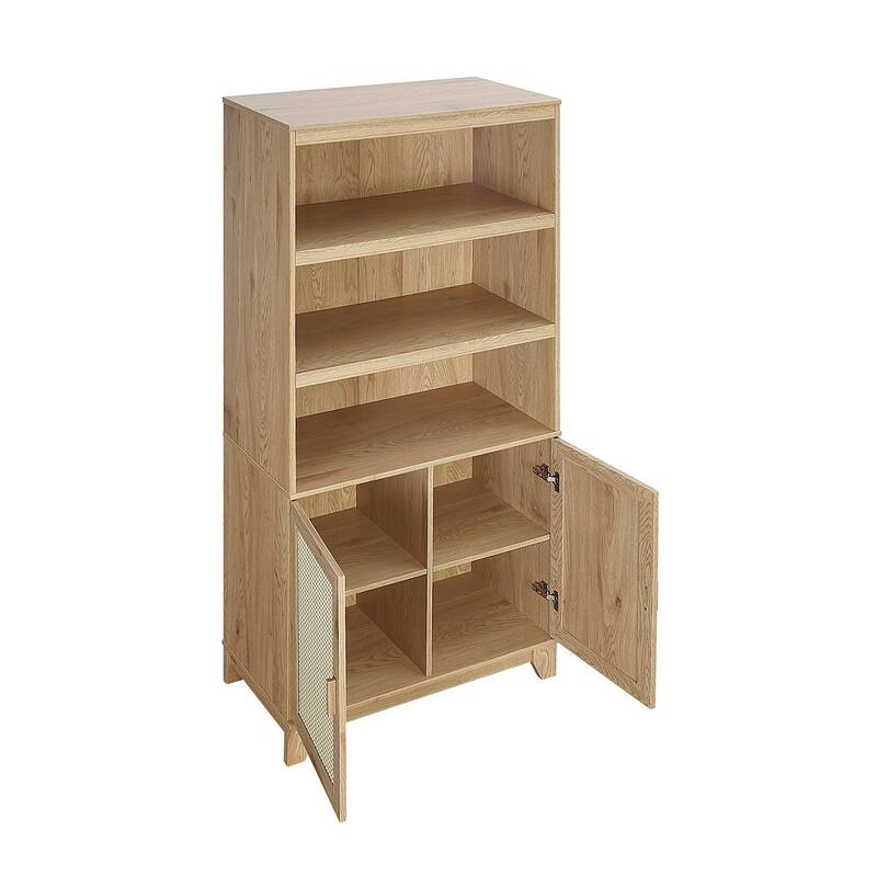 Manhattan Comfort Sheridan Modern Cane Adjustable Shelf Bookcase