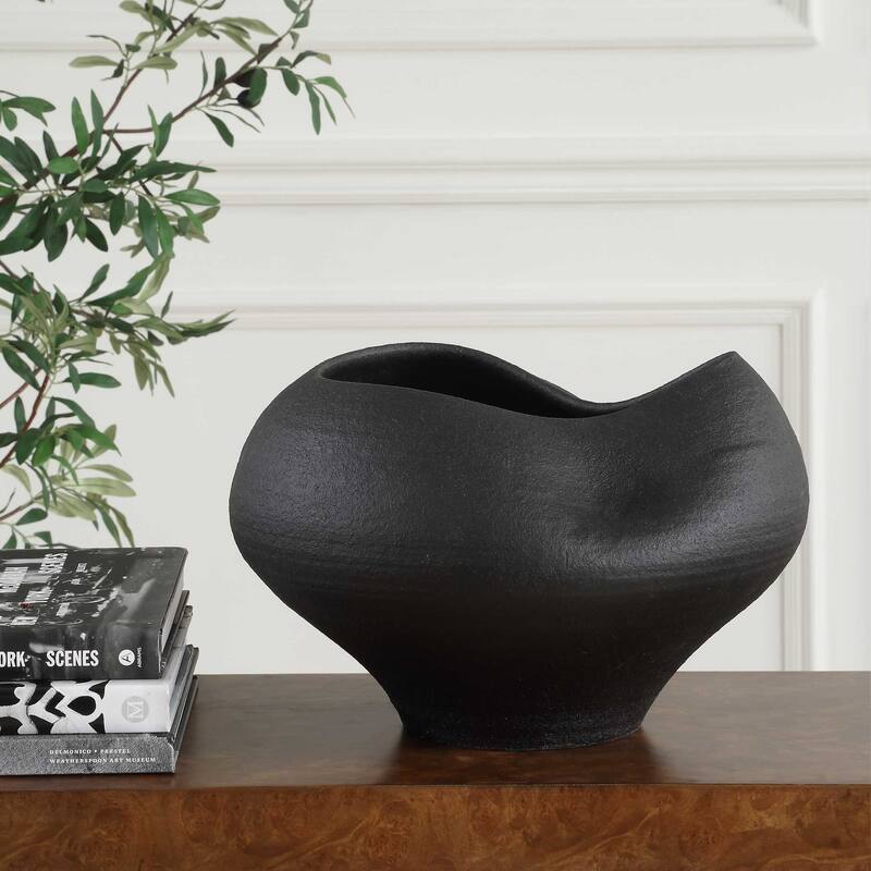 Uttermost Nocturne Textured Black Bowl - 14"W x 14"D x 9"H