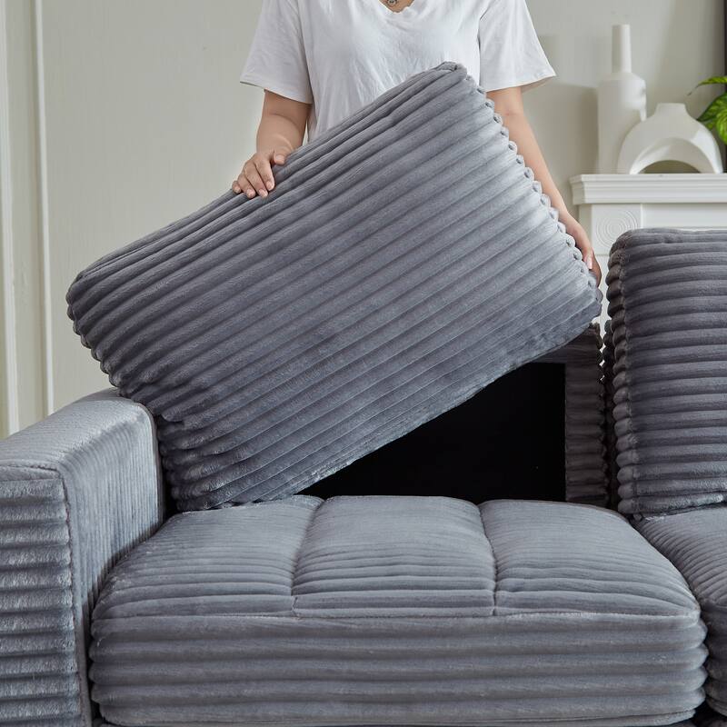 122.5" Corduroy U-Shaped Sectional Sofa with Ottomans & Pillows