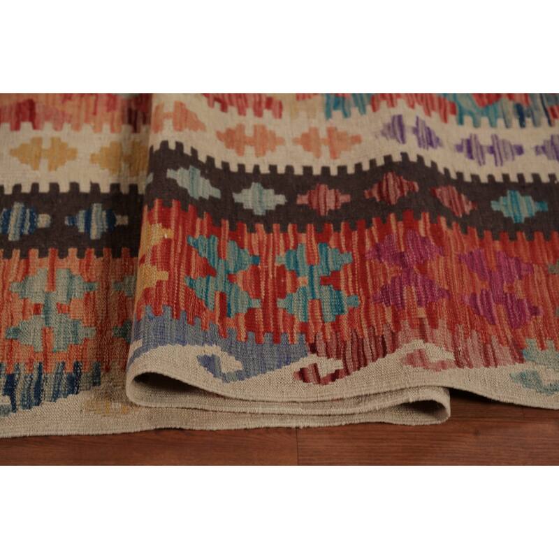 Geometric Kilim Oriental Large Rug Wool Carpet - 10'0"x 16'2"