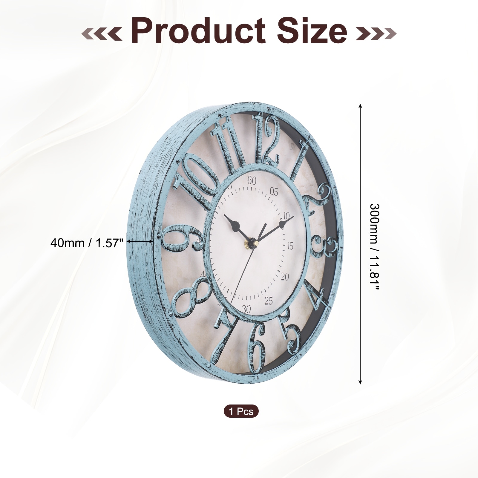 Vintage Wall Clock 12 Inch, Ornate Metal Clock Silent Non-Ticking Roman Numerals Elegant Farmhouse Living Room Office Decor