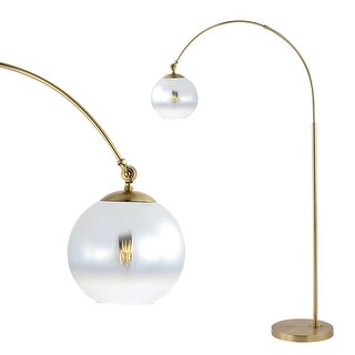 Tavira 71" Coastal Vintage Iron LED Floor Lamp, Brass Gold/White by JONATHAN Y