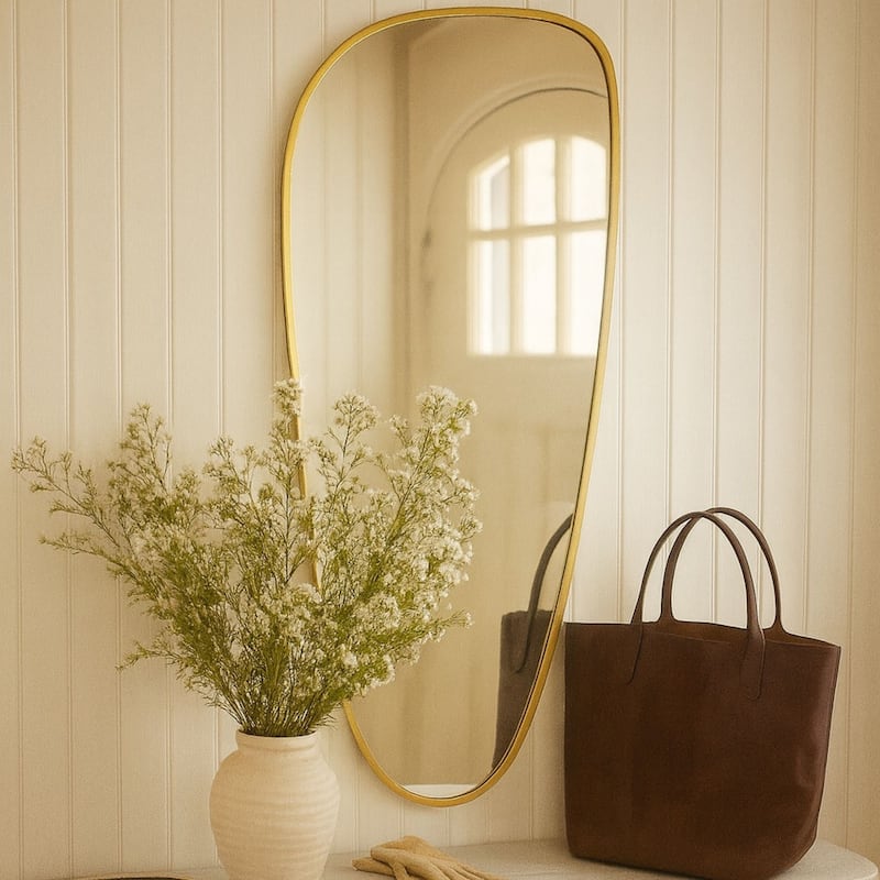 Asymmetrical Bathroom Vanity Mirror Irregular Shaped Wall Mirror - 40" x 18" - Brushed Gold