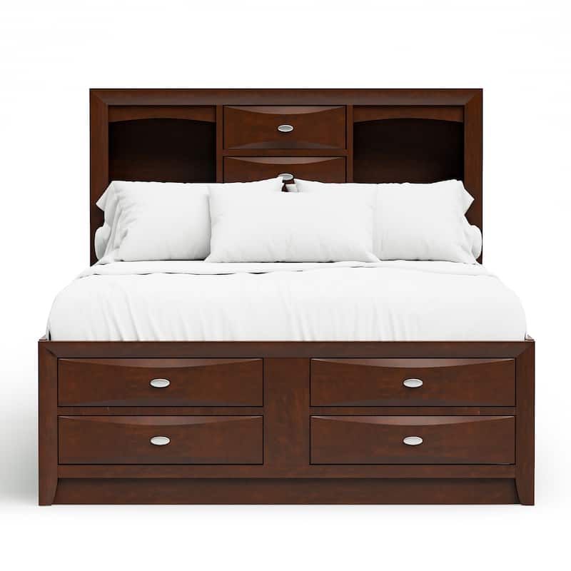 Furniture of America Brent Storage Platform Bed with Drawers and Bookcase Headboard