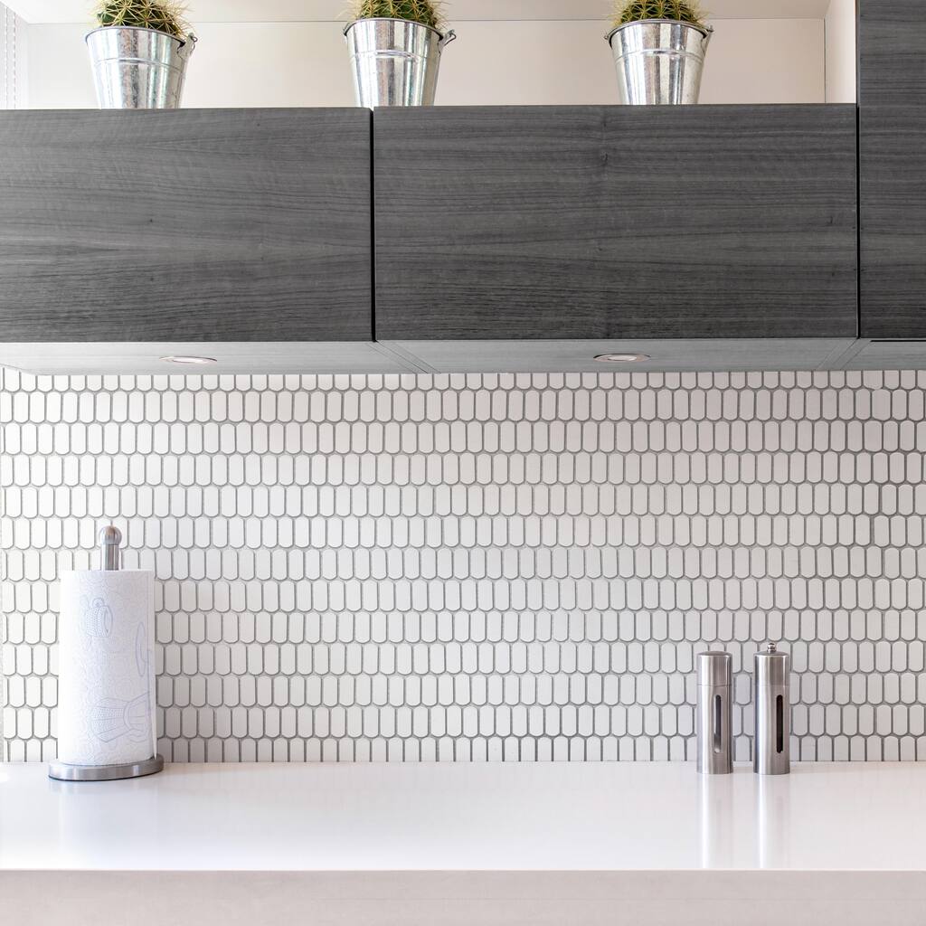 Merola Tile Hudson Capsule Matte White 12-1/4" x 13-1/8" Porcelain Mosaic Floor and Wall Tile