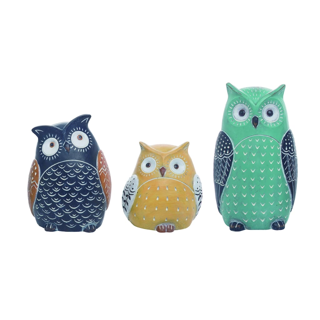 Transpac Resin 8.75 in. Spring Ornate Owls Set of 3