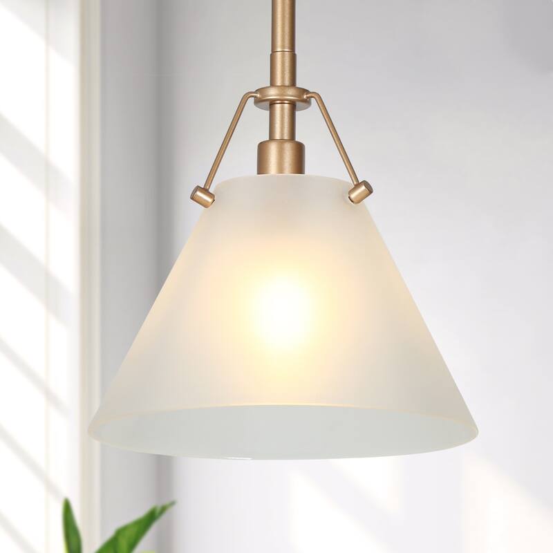Modern Farmhouse Mini 1-light Kitchen Islands Pendant Light with Cone Frosted Glass Shade - D 7.9'' x H 70.9''