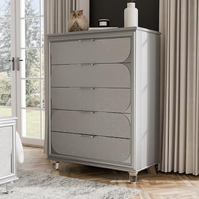 Furniture of America Angrove Modern Silver Wood 5-Drawer Chest