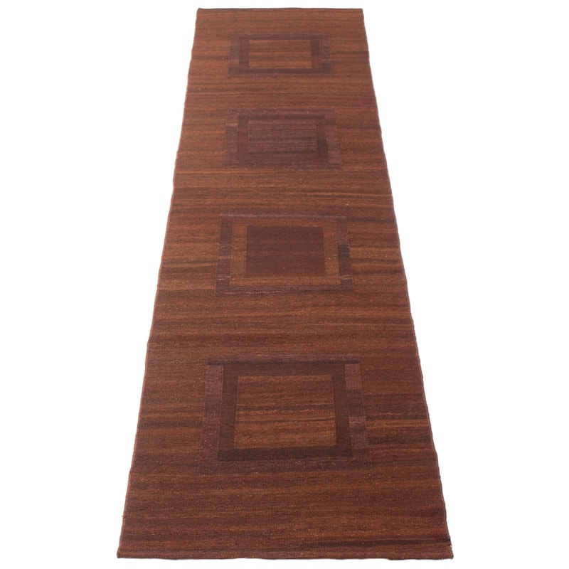 ECARPETGALLERY Flat-Weave Natural Dark Brown Wool Tapestry Kilim - 2'8 x 10'11