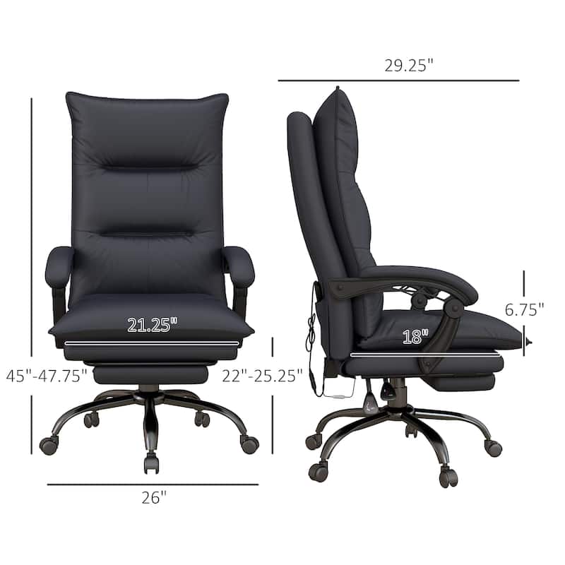 Microfiber Office Chair with Massage, Heat, Footrest, Gray