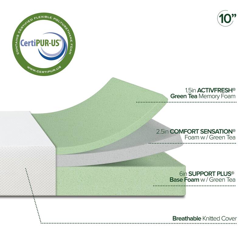 Priage by ZINUS 10 Inch Green Tea Fresca® Memory Foam Mattress