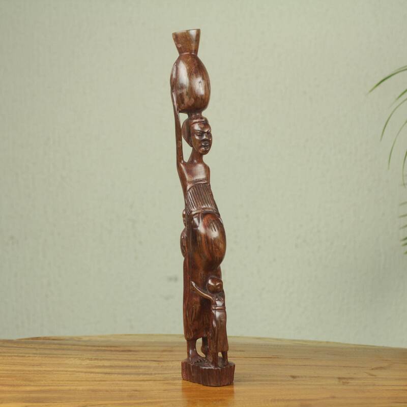 Handmade Mother Abena Wood sculpture (Ghana) - 46 x 13 x 10