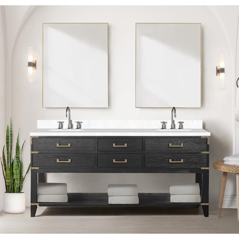 Norwalk 60 in W x 22 in D Black Oak Double Bath Vanity and White Quartz Top