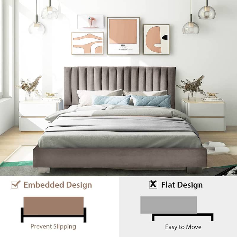 Costway Upholstered Bed Frame Full Size Modern Platform Bed with