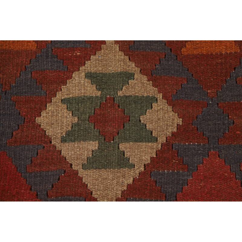 Geometric Kilim Area Rug Hand-woven Reversible Wool Carpet - 5'0" x 8'4"