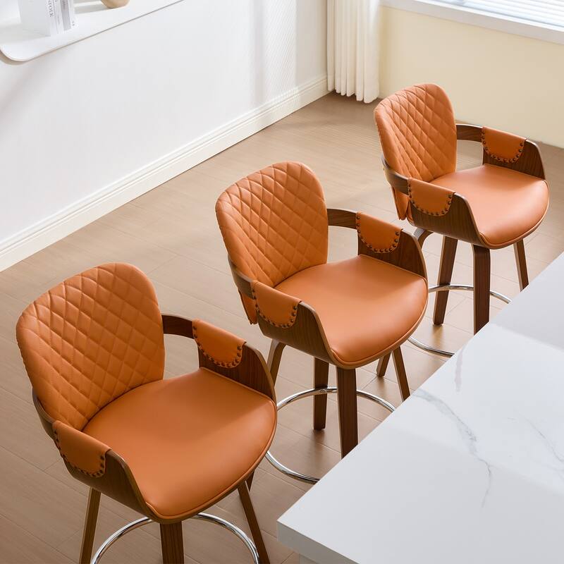 26-Inch Upholstered Swivel Counter Height Bar Stool with Armrests - 36.6"H x19.5"W x 21.3"D