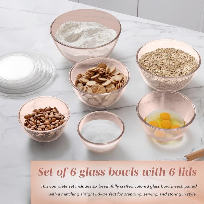 COOK WITH COLOR 12 Pc Glass Nesting Mixing Bowl Set with Lids for Cooking and Prep