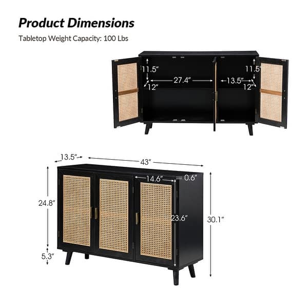 dimension image slide 0 of 6, Filippo Traditional Rattan 3-Door Sideboard Cabinet by HULALA HOME