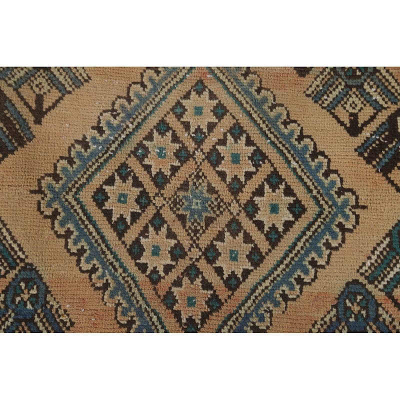 Geometric Bakhtiari Persian Vintage Rug Handmade Orange Wool Carpet - 6'8"x 9'5"