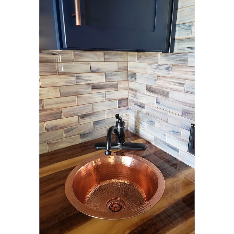 14-in Round Hammered Copper Bar Sink with 2-in Drain Opening in Polished Copper (BR14PC2)