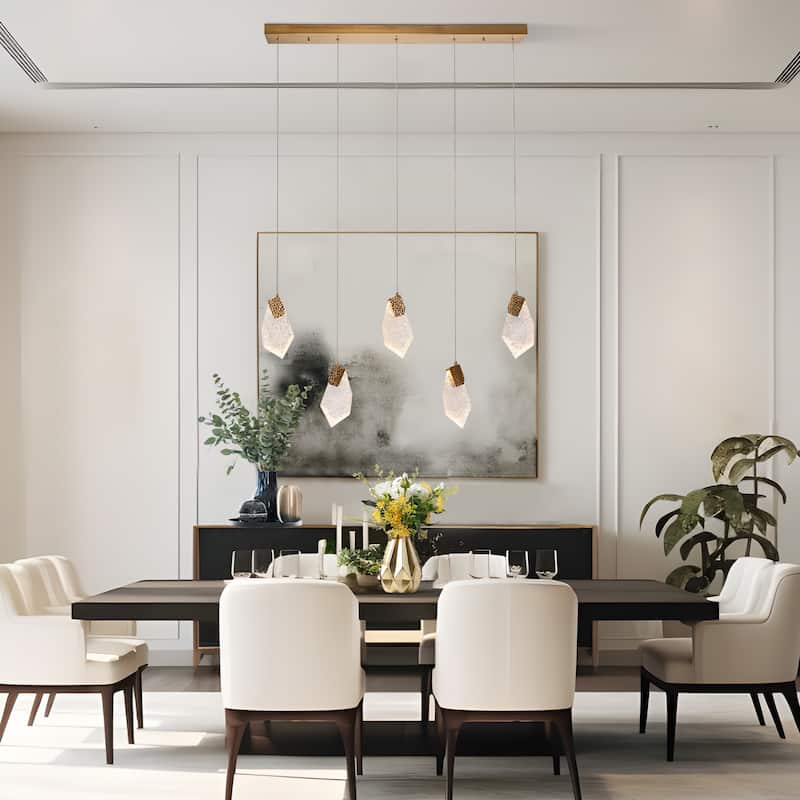 Modern Glam LED 5-Light Chandelier Island Pendant Lights for Kitchen Island - Gold - 37.4" W x 9.8" H x 5.1" D